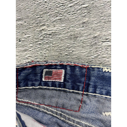 True Religion blue jeans white thick stitching Bobby