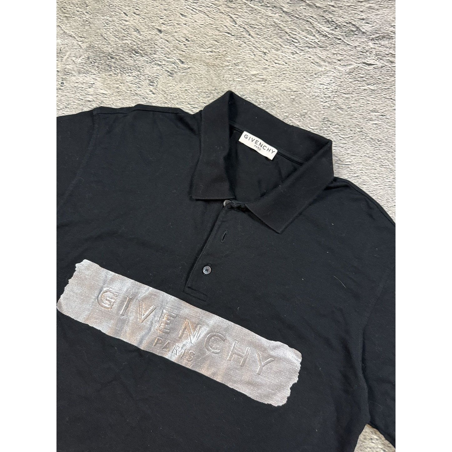 Givenchy Paris Polo T-shirt Black Silver Tape