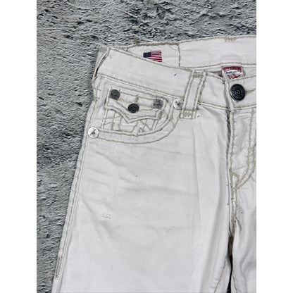 True Religion white jeans beige stitching Ricky Super T