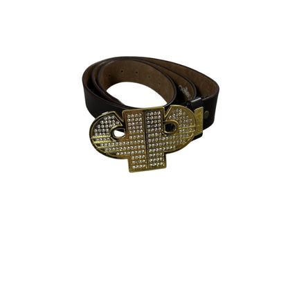 Pelle Pelle belt leather big buckle gold rhinestones Y2K