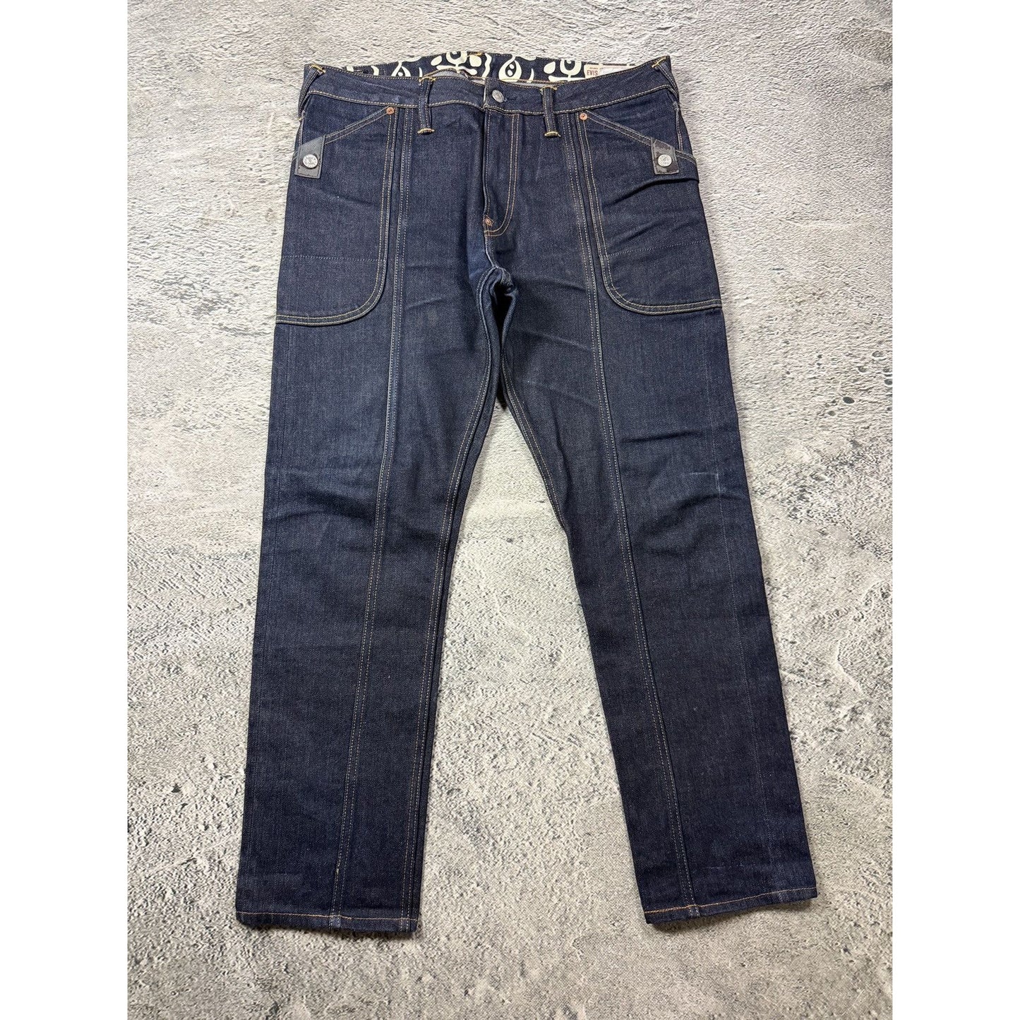 Evisu jeans cargo daicock red big logo raw denim Selvedge