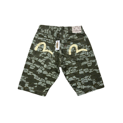 Evisu camo jorts white seagulls green made in Japan