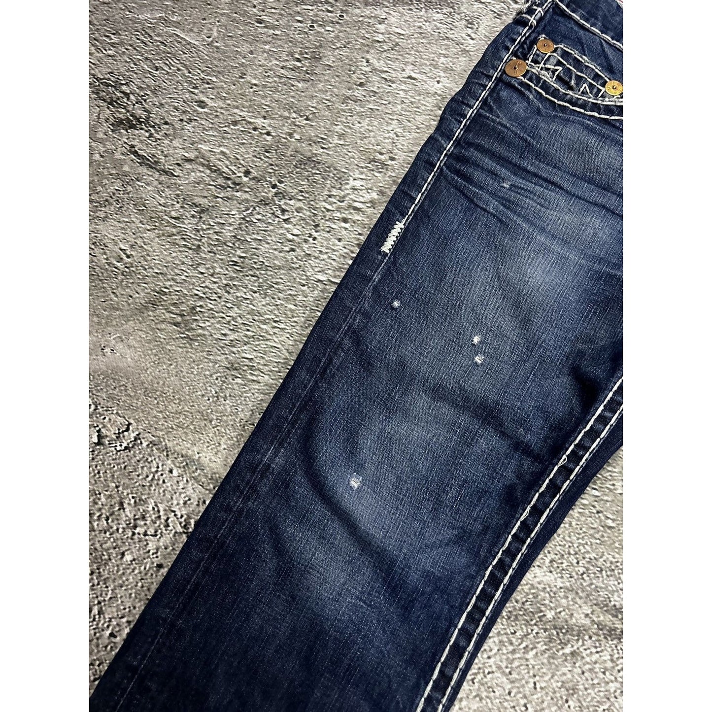 True Religion jeans navy white thick stitching bobby