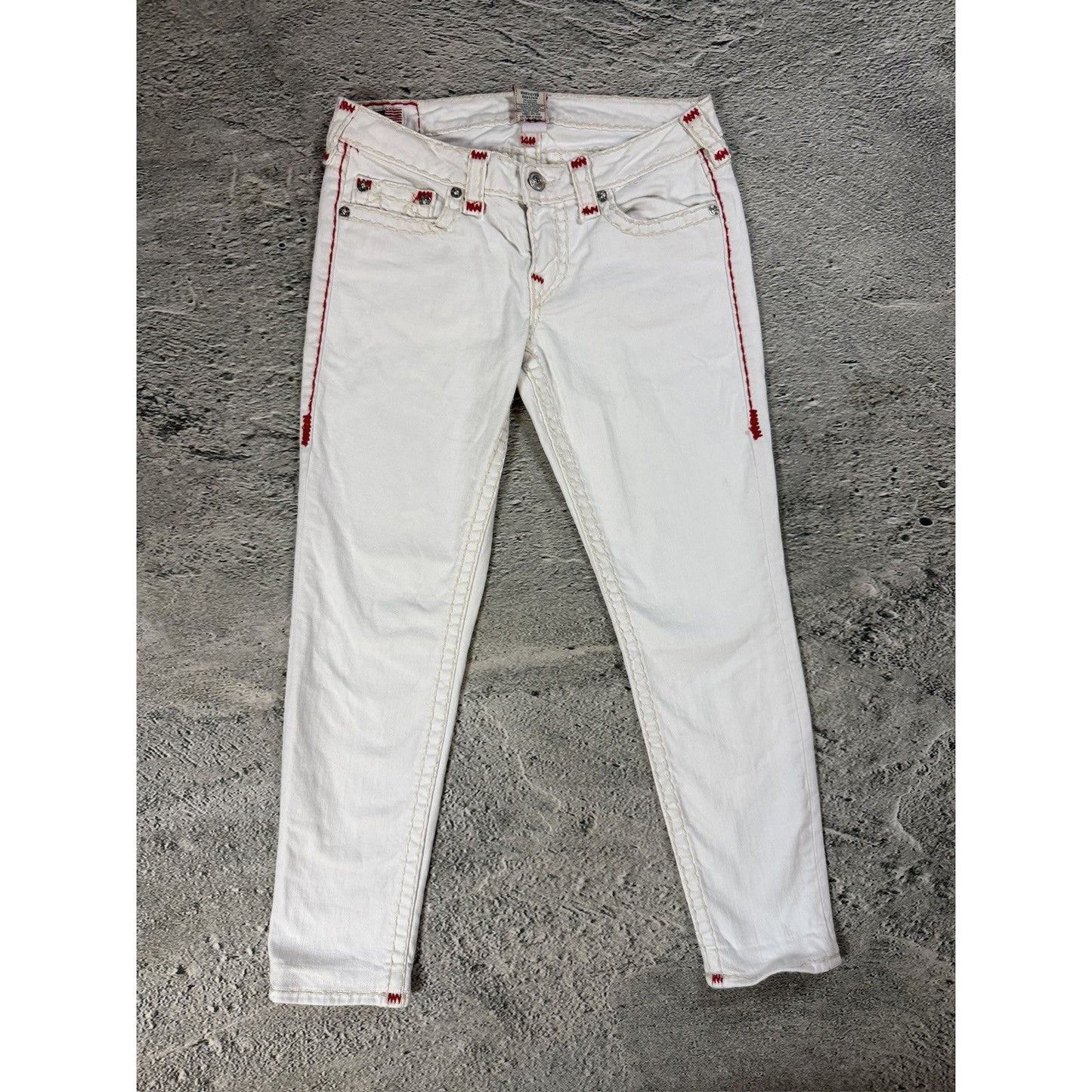 True Religion vintage white jeans slim Stella red stitching