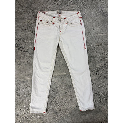 True Religion vintage white jeans slim Stella red stitching