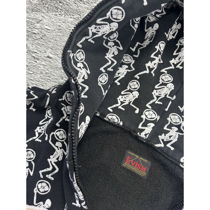 Evisu full zip hoodie vintage black big logo dancing skeletons