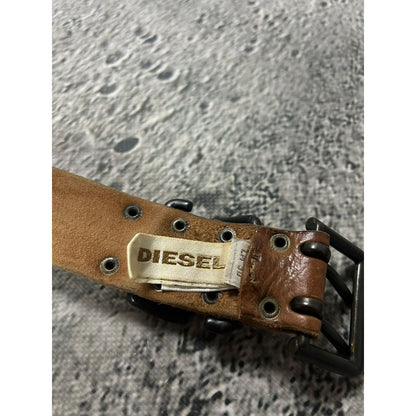Diesel belt leather big buckle brown Y2K