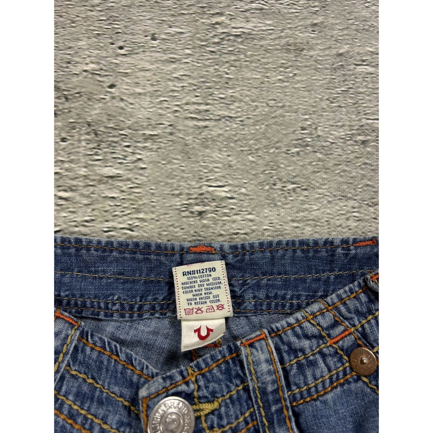 True Religion jorts vintage blue denim shorts thick stitching Y2K jeans