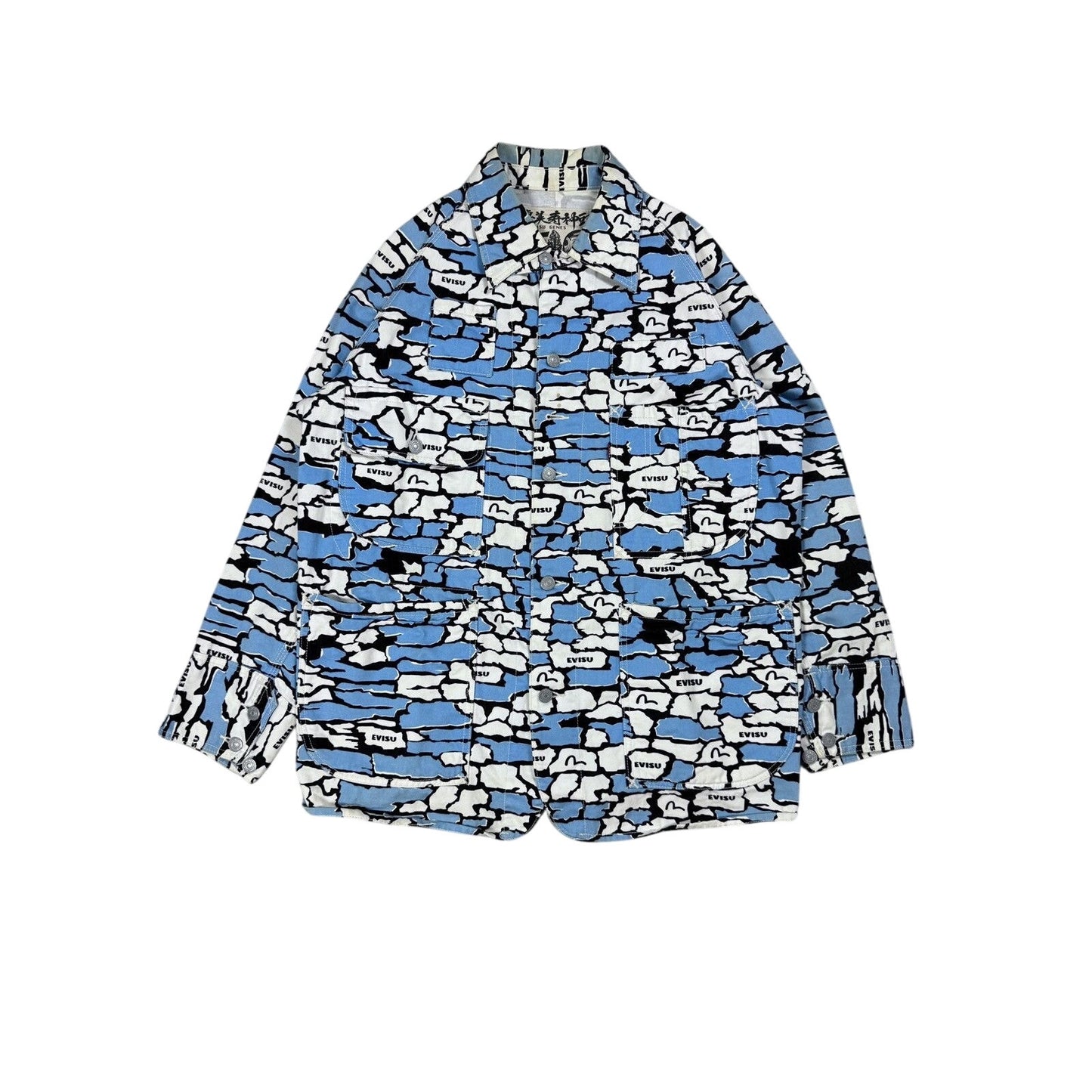 Evisu Japan vintage denim jacket blue white sky camo