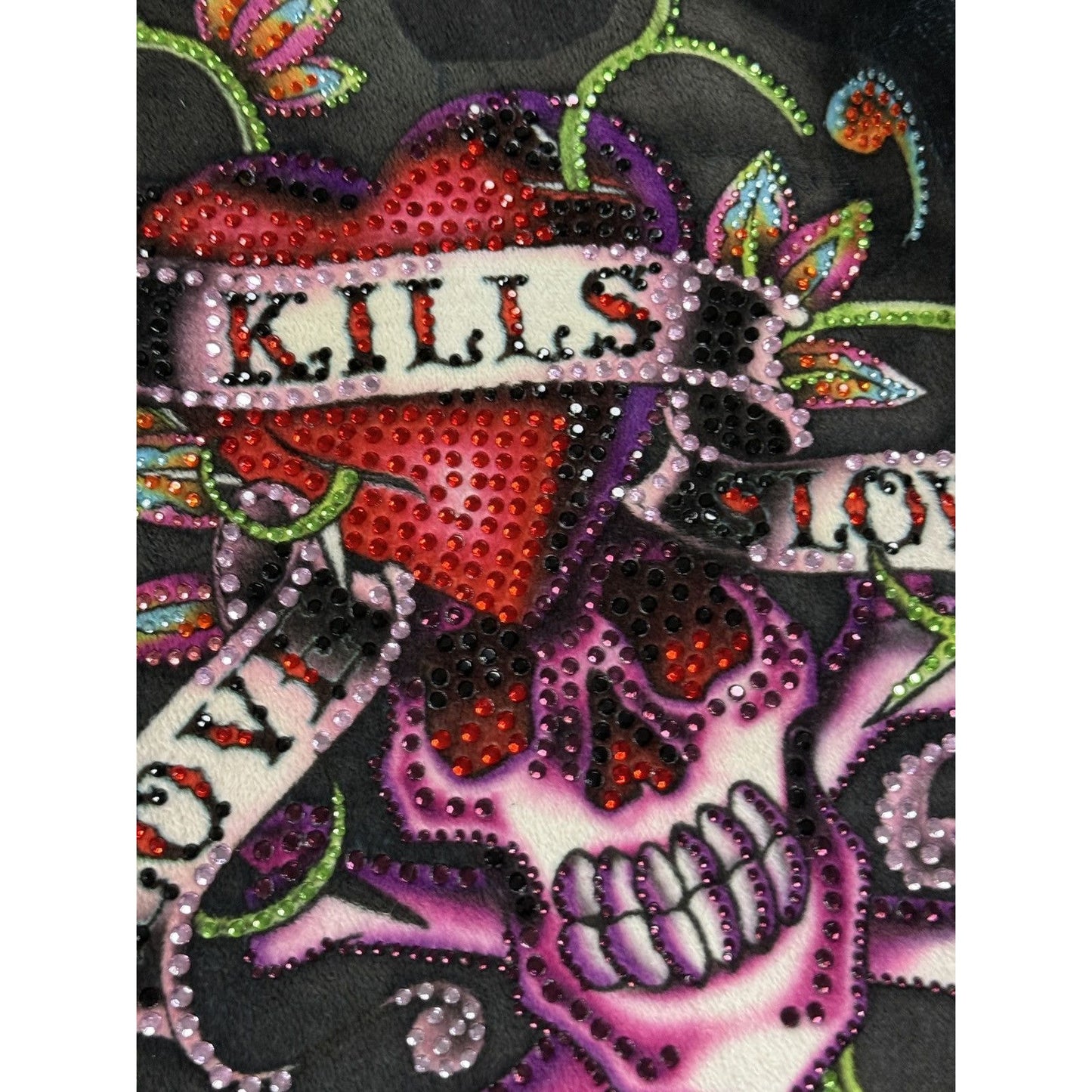 Ed Hardy zip hoodie black red vintage Y2K faux fur