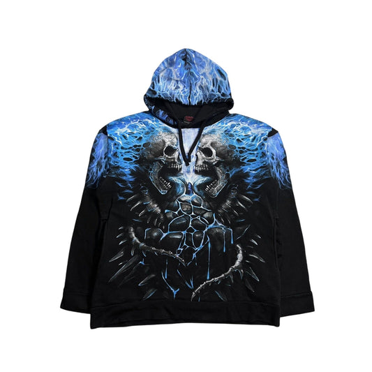 Vintage Y2K skulls flames fullprint black blue hoodie