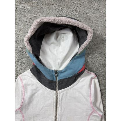 True Religion zip hoodie white pink stitches patchwork
