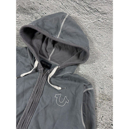 True Religion zip hoodie gray vintage contrast stitching Y2K