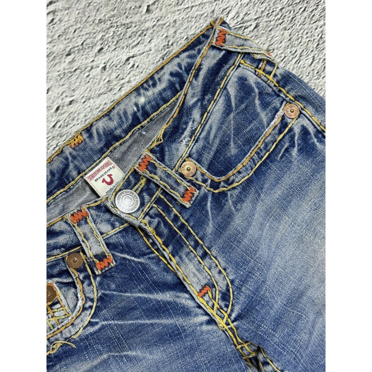 True Religion Vintage Bootcut Johnny Blue Gold Stitching