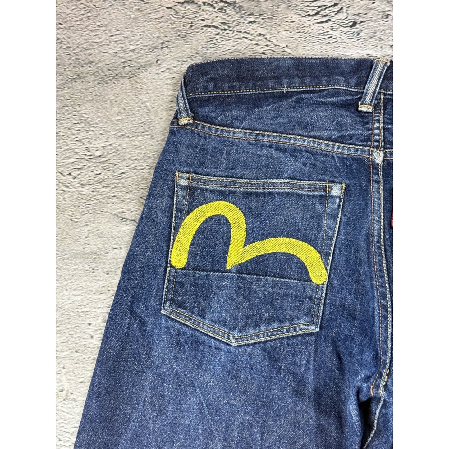 Evisu jeans daicock big logo yellow selvedge denim