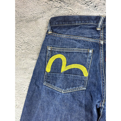 Evisu jeans daicock big logo yellow selvedge denim