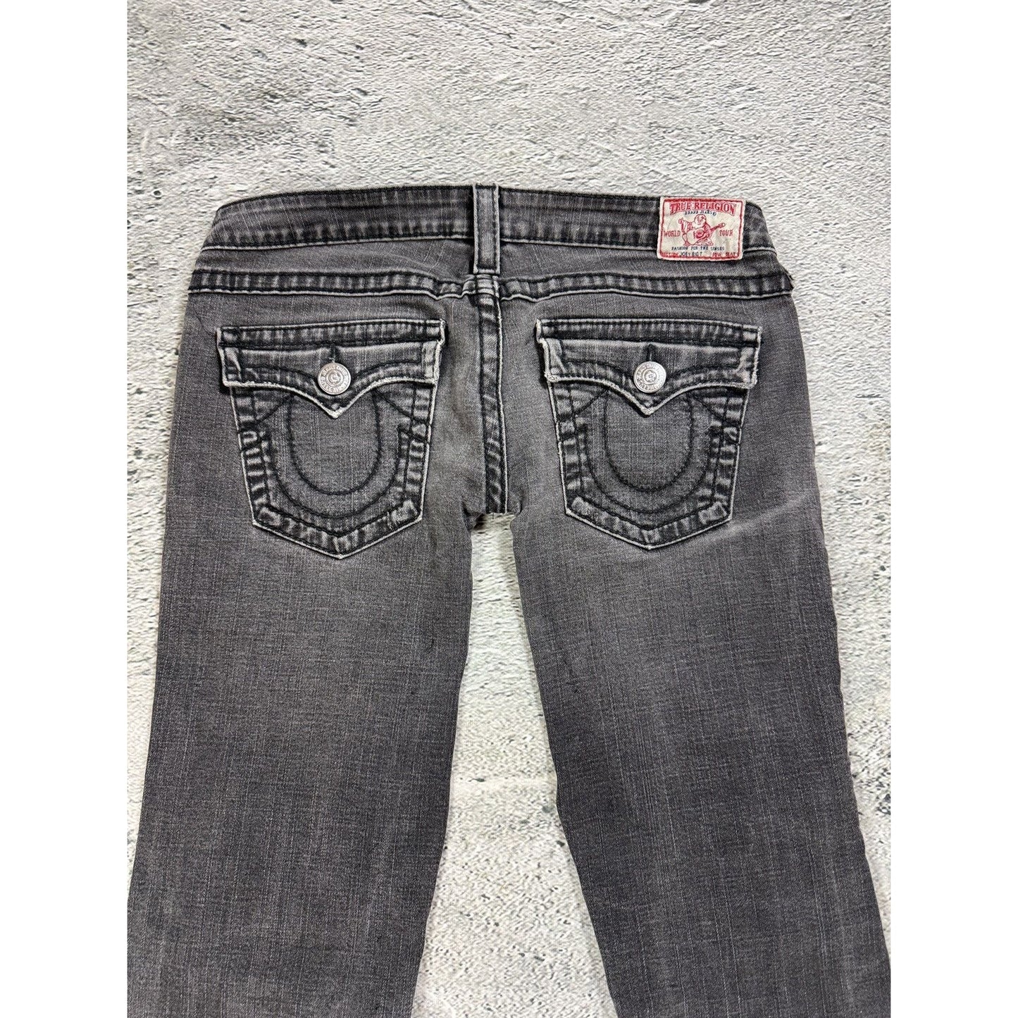 True Religion jeans grey black thick stitching flared Joey