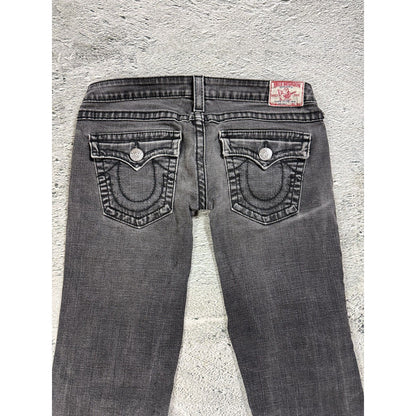 True Religion jeans grey black thick stitching flared Joey