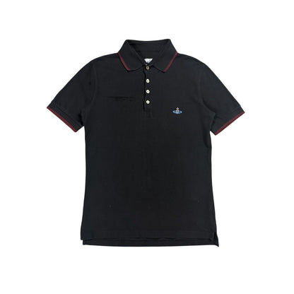 Vivienne Westwood black polo red stripe orb logo