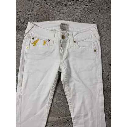 True Religion white jeans flared bootcut stitching Joey gold