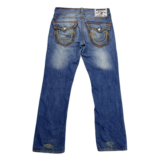 True Religion blue jeans thick stitching straight Y2K