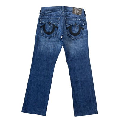 True Religion vintage blue jeans Ricky black big logo Y2K