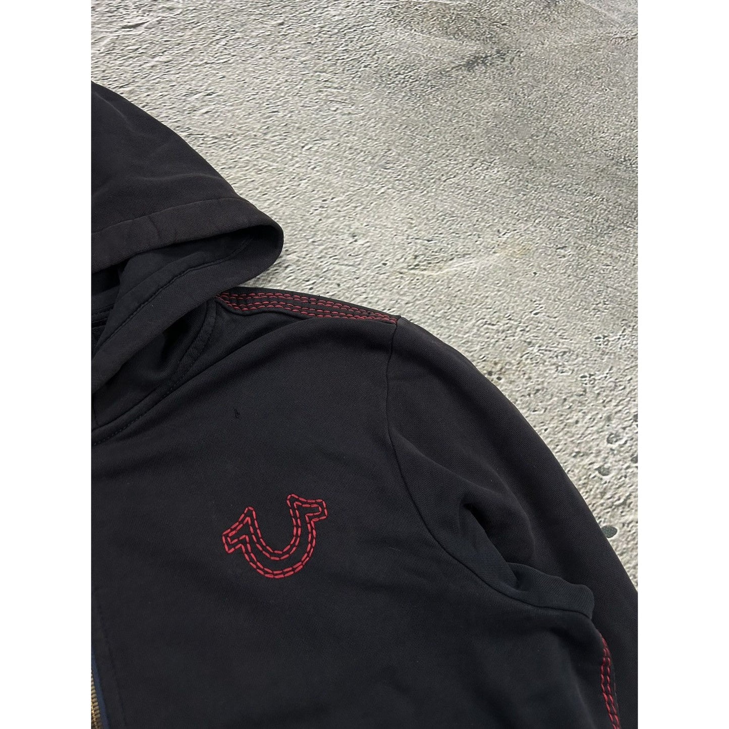 True Religion zip hoodie vintage black red thick stitching