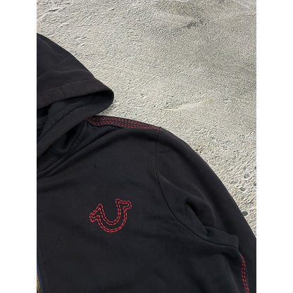 True Religion zip hoodie vintage black red thick stitching