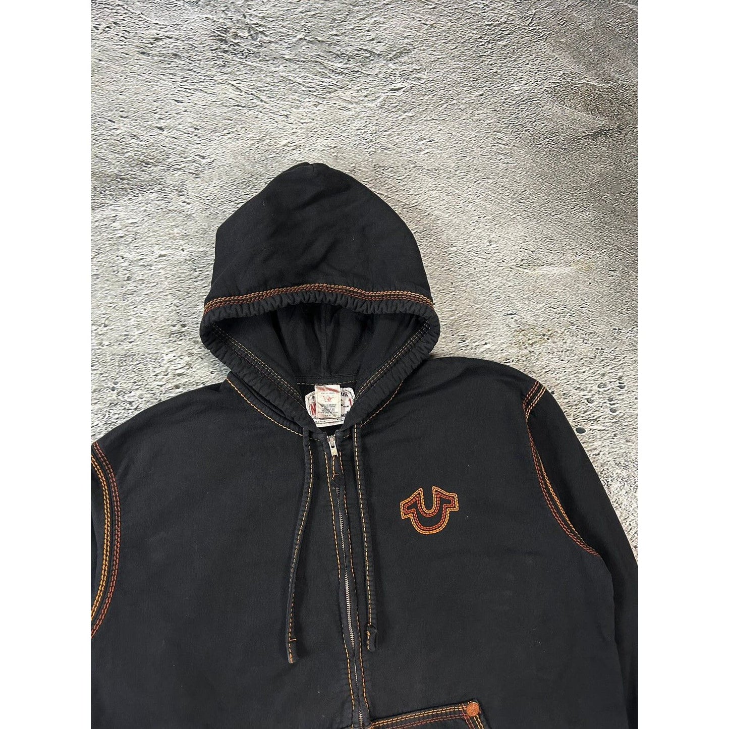 True Religion vintage black zip hoodie thick stitching Y2K