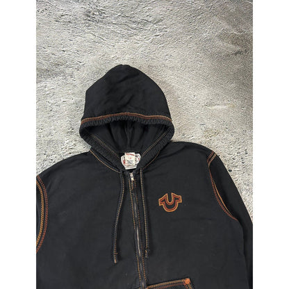 True Religion vintage black zip hoodie thick stitching Y2K