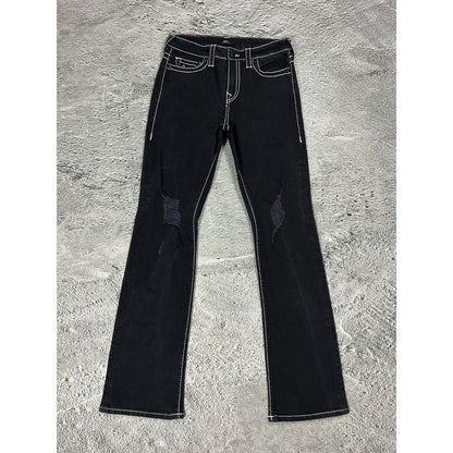 True Religion black Bootcut jeans white stitching Becca
