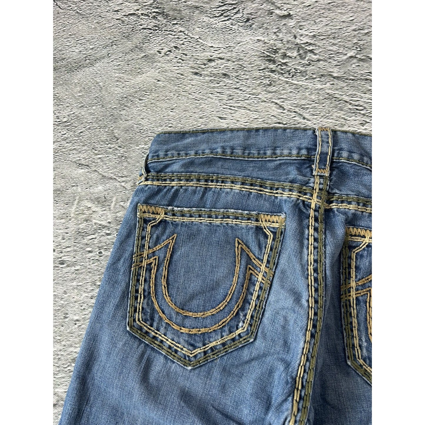 True Religion blue jeans multicolor thick stitching Bobby