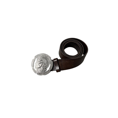 Diesel leather belt big buckle Y2K brown