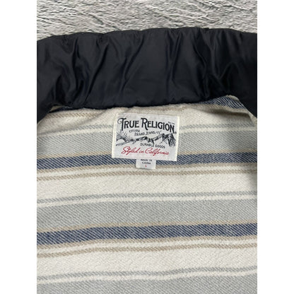 True Religion puffer jacket black leather patch