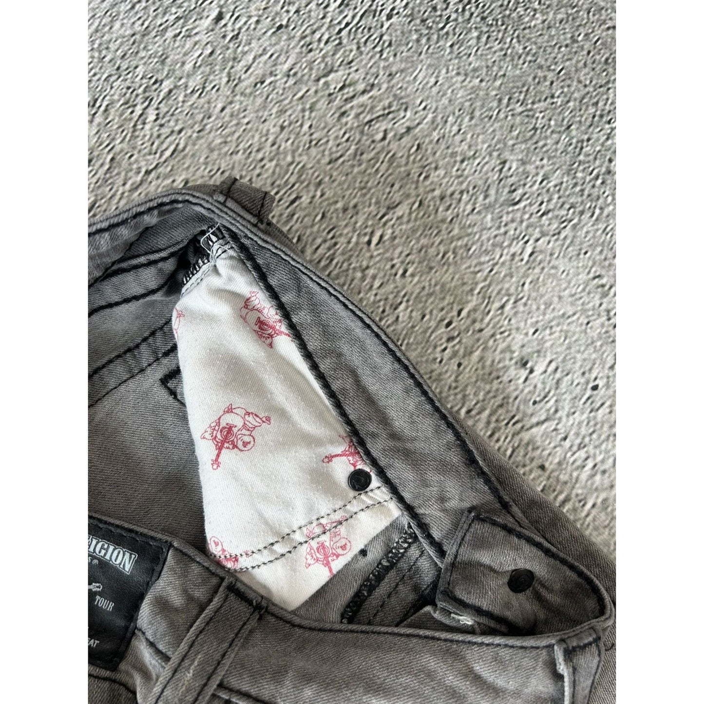 True Religion grey jeans black contrast stitching Billy Y2K