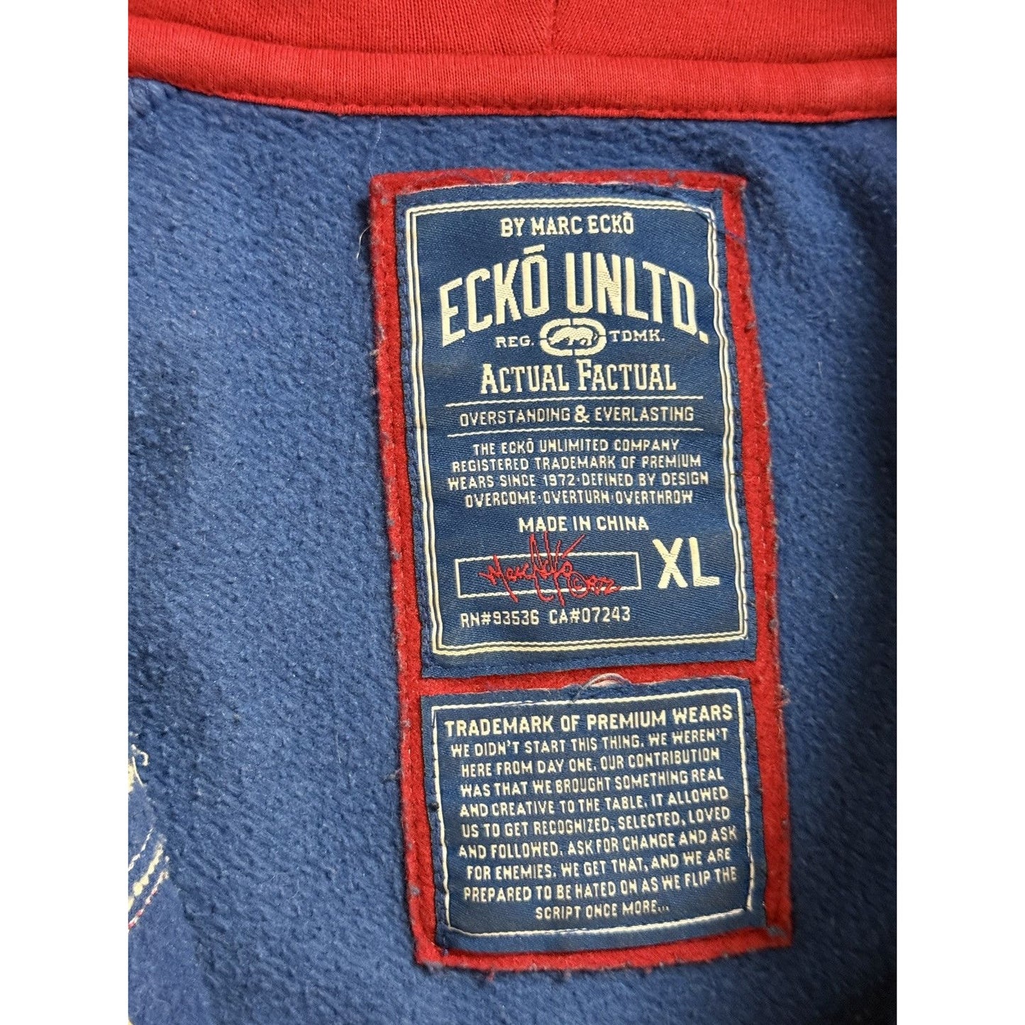 Ecko Unltd vintage zip hoodie blue red white big logo Y2K