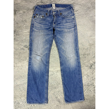 True Religion jeans Rainbow Bobby baby blue white stitch