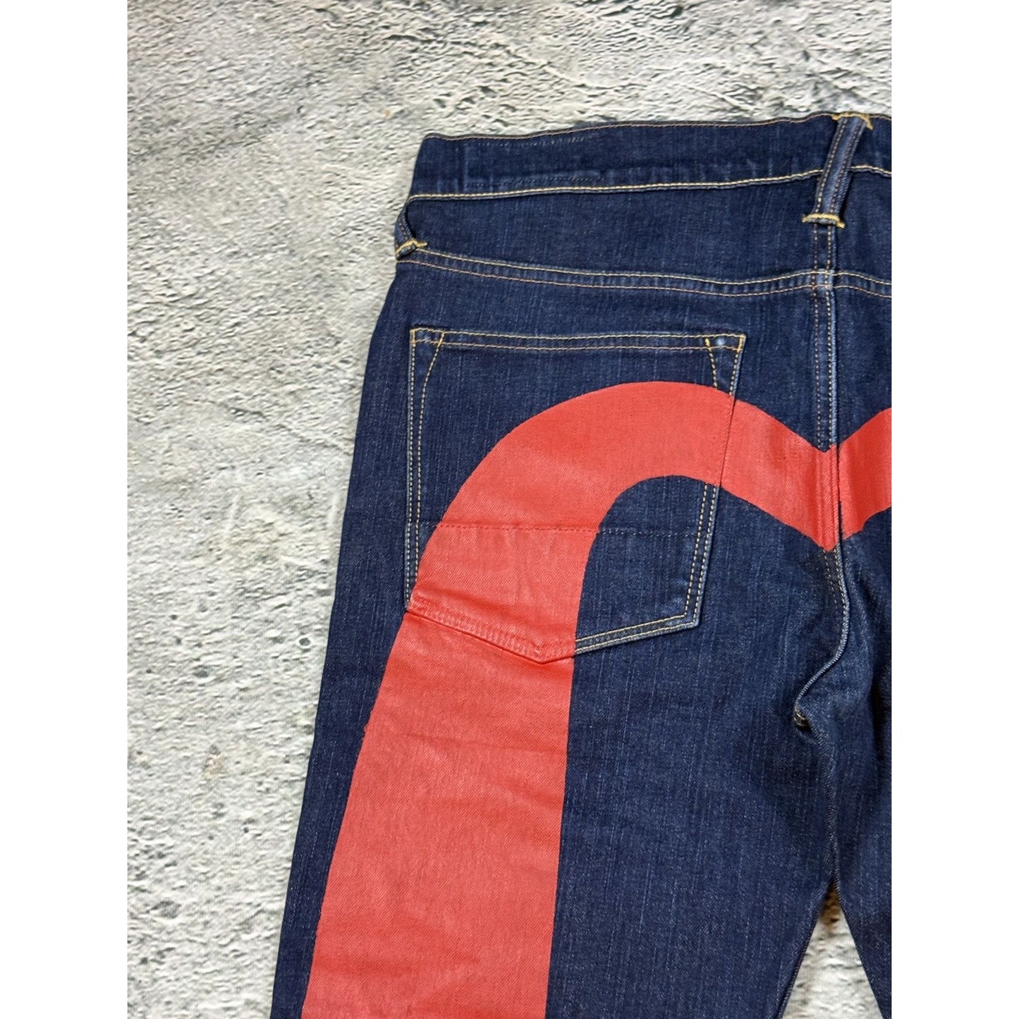 Evisu jeans daicock red big logo navy raw denim Selvedge