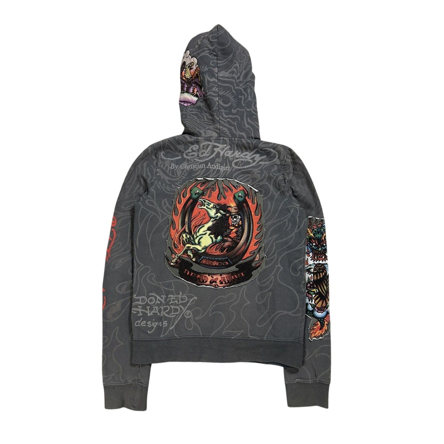 Ed Hardy zip hoodie grey Y2K vintage Christian Audigier fur