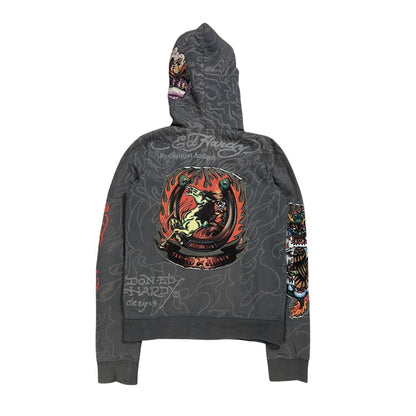 Ed Hardy zip hoodie grey Y2K vintage Christian Audigier fur