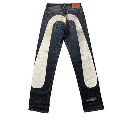 Evisu jeans white daicock big logo blue selvedge denim