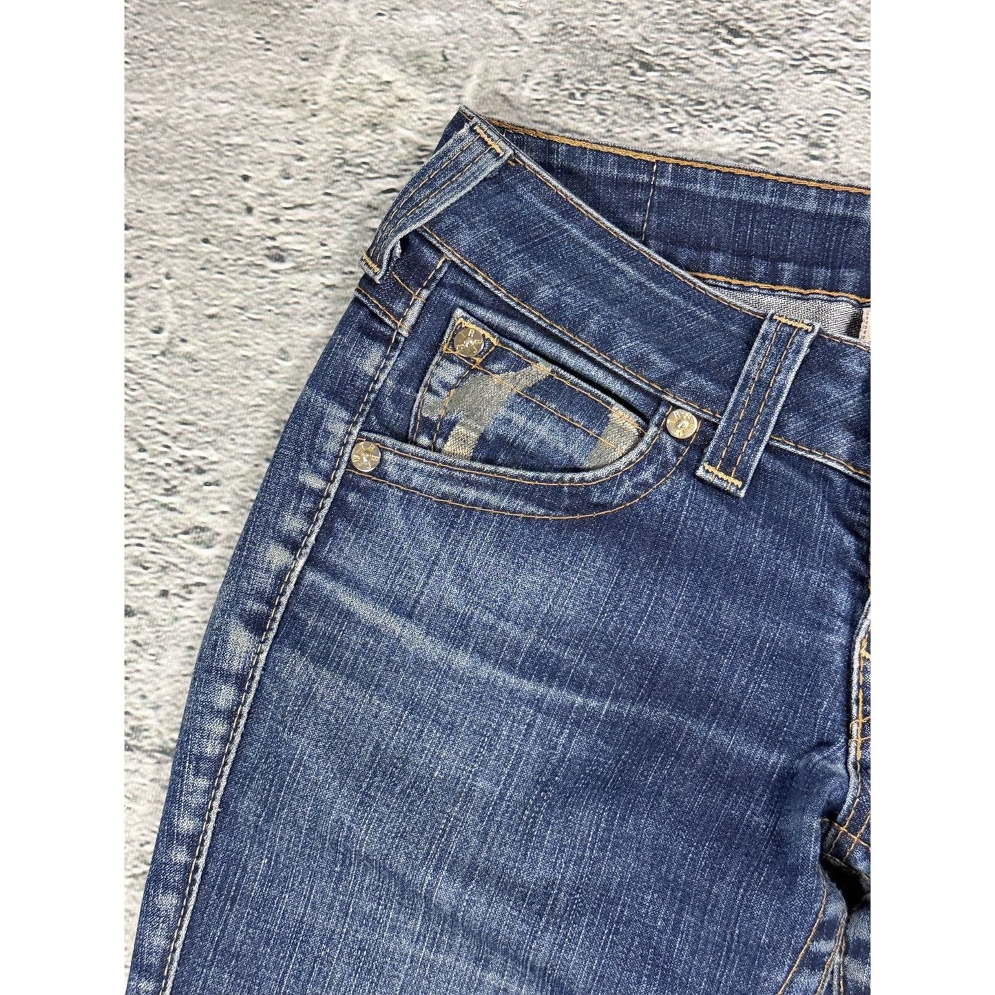 True Religion jeans Flared bootcut navy silver blue painted