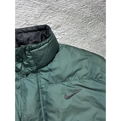 Nike puffer jacket green vintage big swoosh Y2K