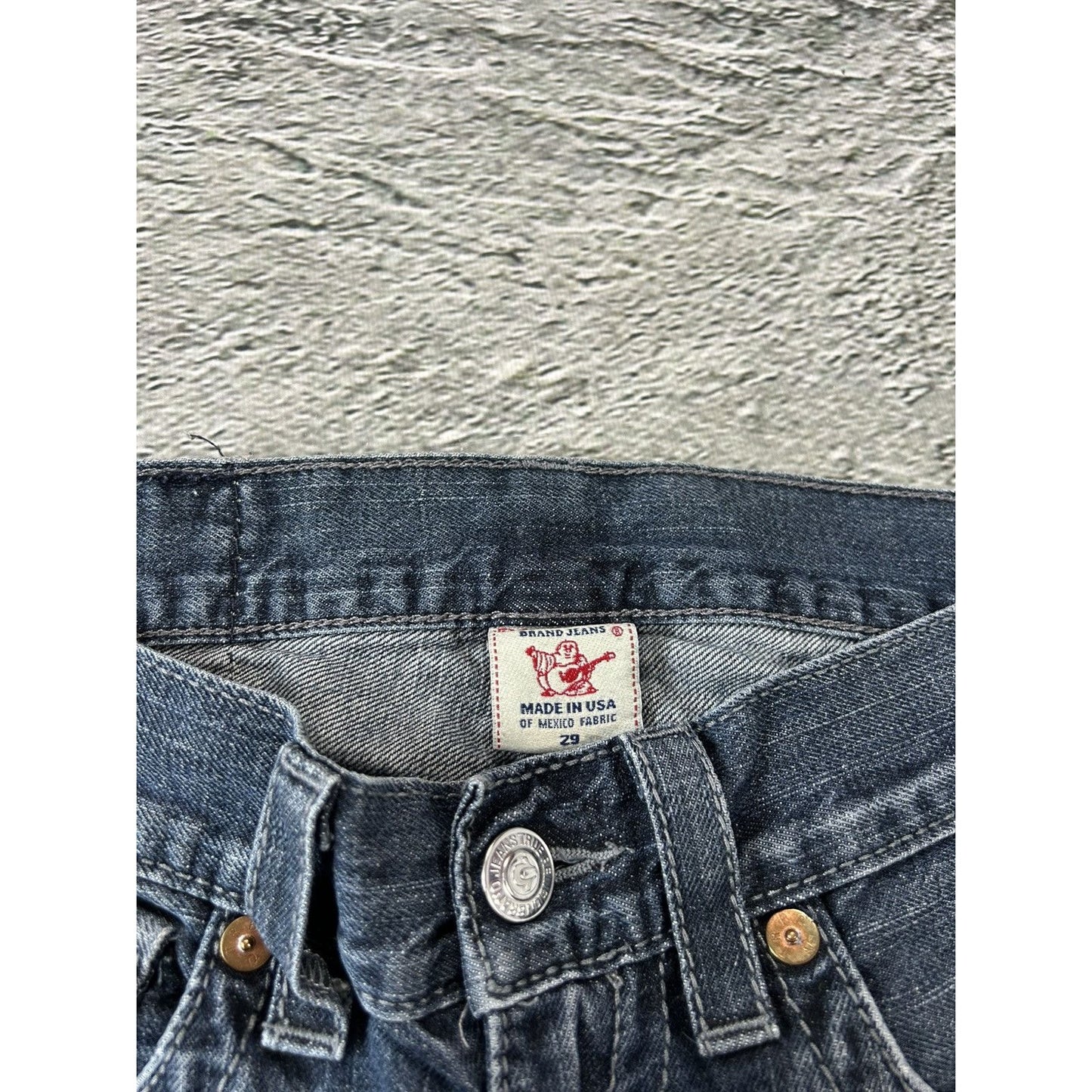 True Religion vintage jeans navy blue thick stitching Y2K