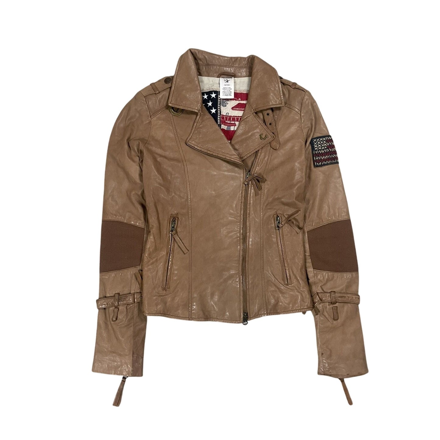 True Religion leather jacket brown Y2K Avant Garde kill bill