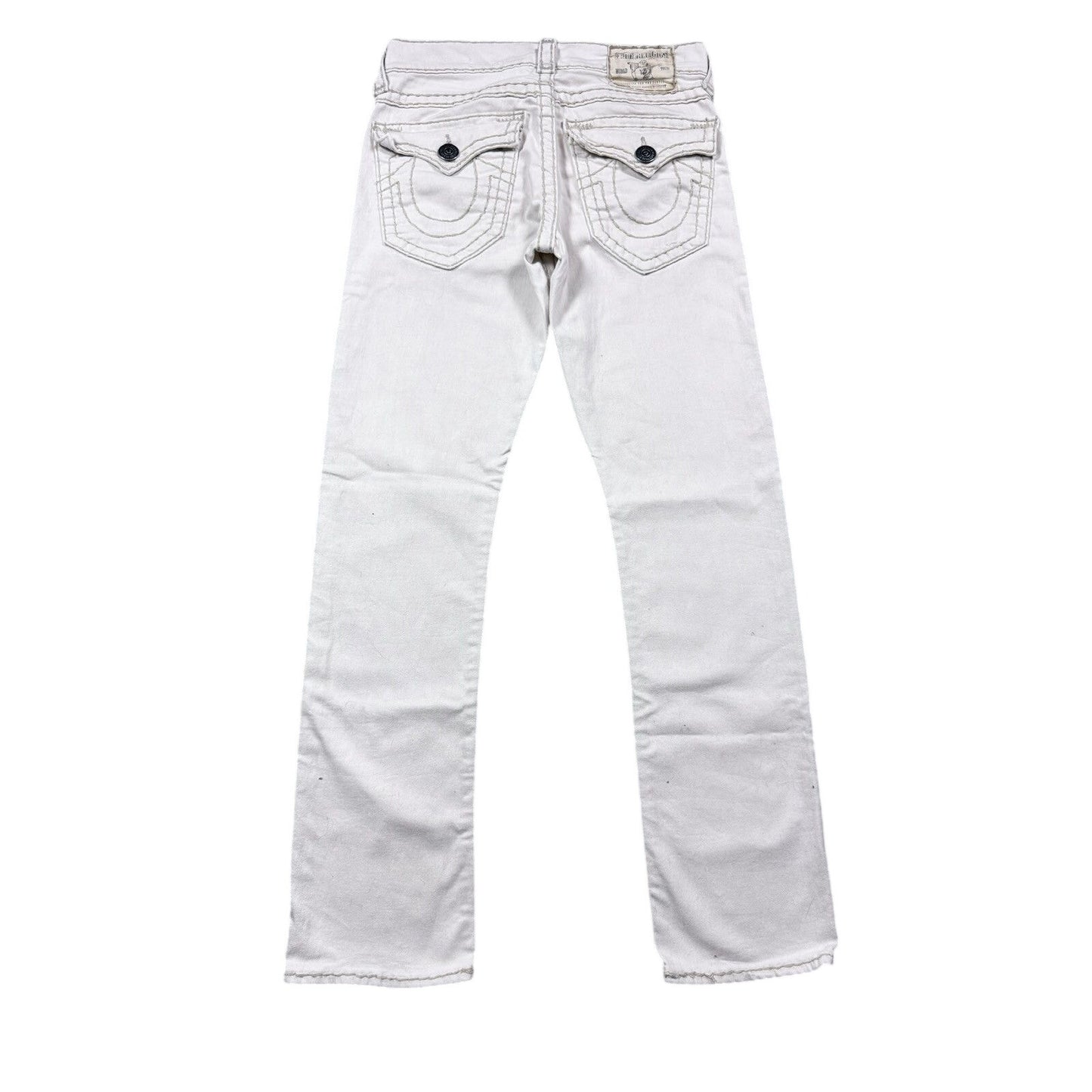 True Religion white jeans beige stitching Ricky Super T