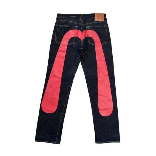 Evisu jeans red daicock big logo selvedge navy denim
