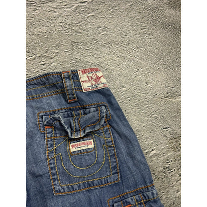True Religion jorts vintage blue denim shorts thick stitching Y2K jeans