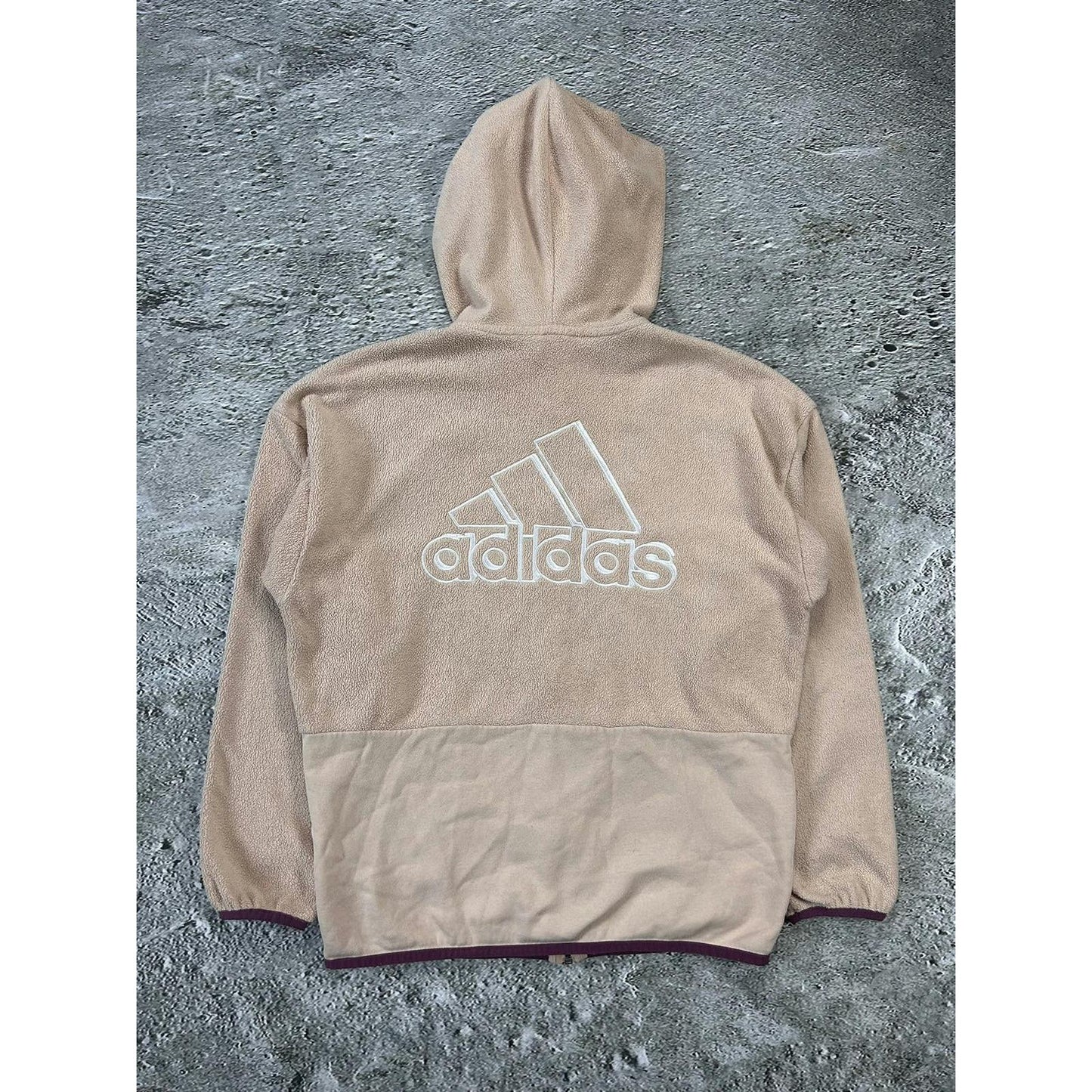 Adidas fleece zip hoodie beige sherpa big logo sweatshirt