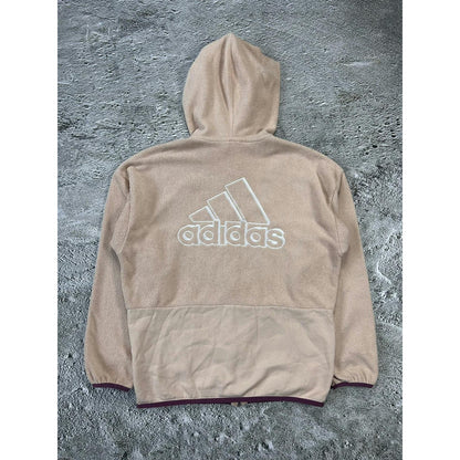 Adidas fleece zip hoodie beige sherpa big logo sweatshirt